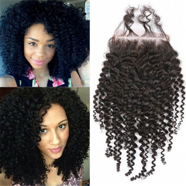 4x4 Brazilian Human Hair Lace Closure Curly wave Free Middle Three part Lace Frontal Closure Peruvian Indian Hair Top Closure