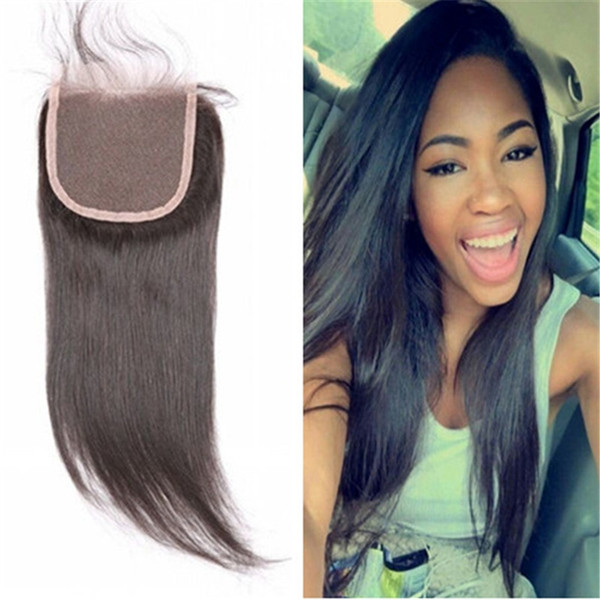 8A Natural black color hair Indian Straight Lace Closure Human Hair 4x4 free middle three Part Bleached Knots lace closure