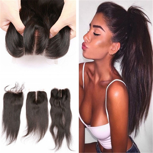 Brazilian 8A Virgin Hair Closure Natural Black 4x4 Lace Top Closure Three Middle Free Parts 8-22 Inches