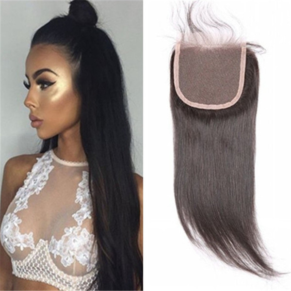 Peruvian Hair Closure 4x4 130% Density Peruvian Lace Closure Bleached Knots 8A Straight Human Hair Closure