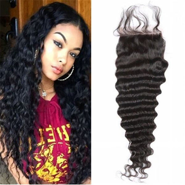 Brazilian Peruvian Malaysian Indian hair closure 100% human hair lace closure deep wave 8inches-18inch