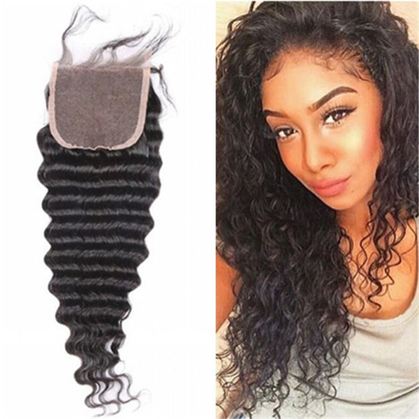 Brazilian Deep Weave Top Lace Closure 4 by 4 Brazilian Human Hair Closure Natural Black Hair Products Hair Pieces Bleached Knots Deep Wave