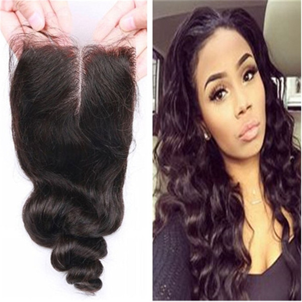 100% Brazilian Hair 3 Way Parting 4x4 Lace Closure Top Closure Loose Wave Natural Color Human Hair Closure Free Shipping