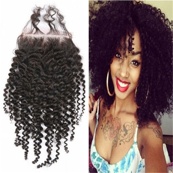 8A Brazilian Kinky Curly Lace Closure 4x4 Size Cheap Hair Top Lace Closures Pieces Free Middle 3 Way Part Closure Natural Color Dyeable