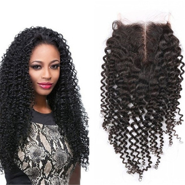 Cheap Brazilian Kinky curly lace closure Top Closures Piece 4x4 Lace kinky curly hair closures no shedding no tangle