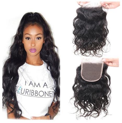 Middle Part Top Closures 8A Brazilian Virgin Human Hair 100% Unprocessed Water Wave Hair Closure Natural Color #1b Swiss Lace 130% Density