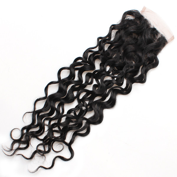 8A Water Wave Closure 4*4 Swiss Lace Closure 1Bundle Virgin Human Hair Brazilian Peruvian Malaysian Indian Hair Middle Free Three Part