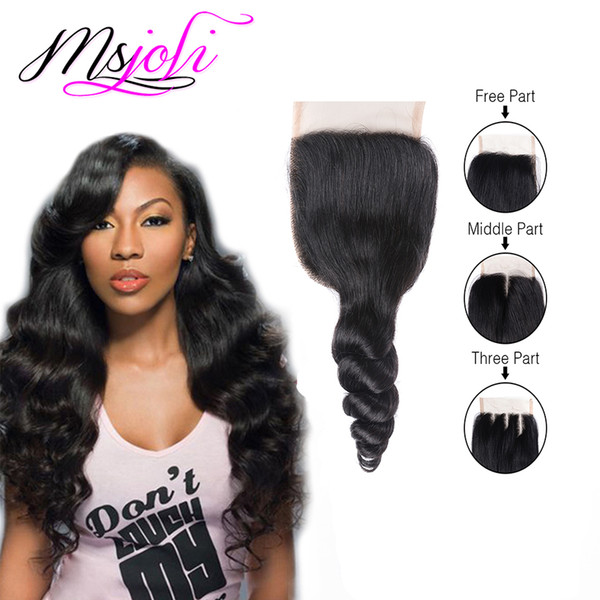 Peruvian Virgin Human Hair 4x4 Lace Top Closure Loose Wave Natural Black Three/Middle/Free Part From Ms Joli 6-22 Inches