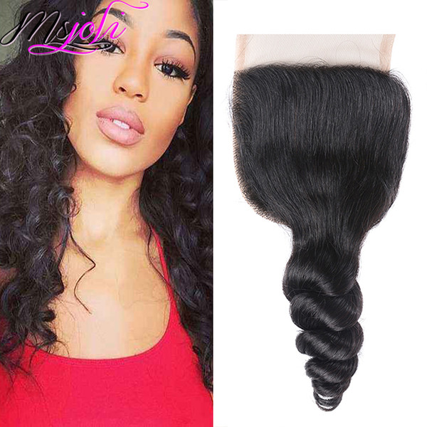 Virgin Human Hair Malaysian 4x4 Lace Top Closure Loose Wave Beauty Hair Three Parts Natural Black 6-22 Inches From Ms Joli