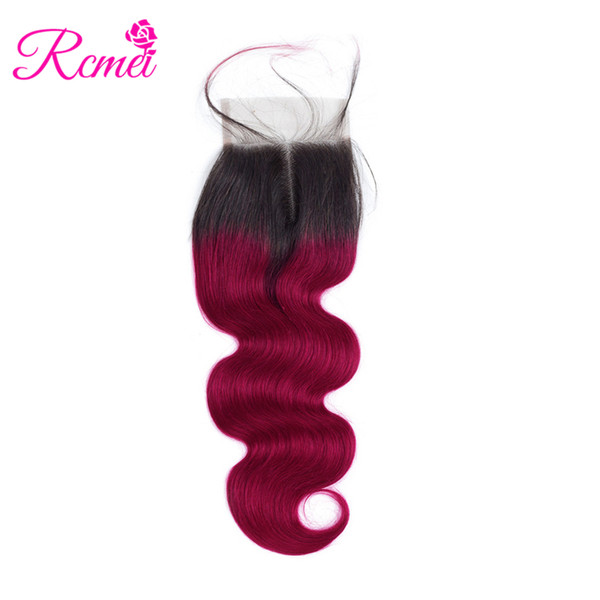 Rcmei Ombre Burgundy Brazilian Body Wave Lace Clousre T1B/ Burg Middle Part 4*4 Lace Closure 100% Brazilian Human Hair