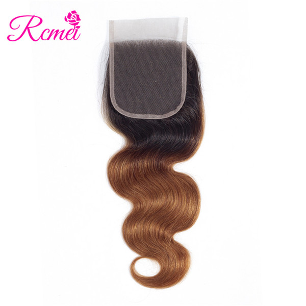 Rcmei Brazilian Human Hair Lace Closuer 1b/30 Ombre Body Wave Free Part 4*4 Lace Closure Two Tone Black Roots