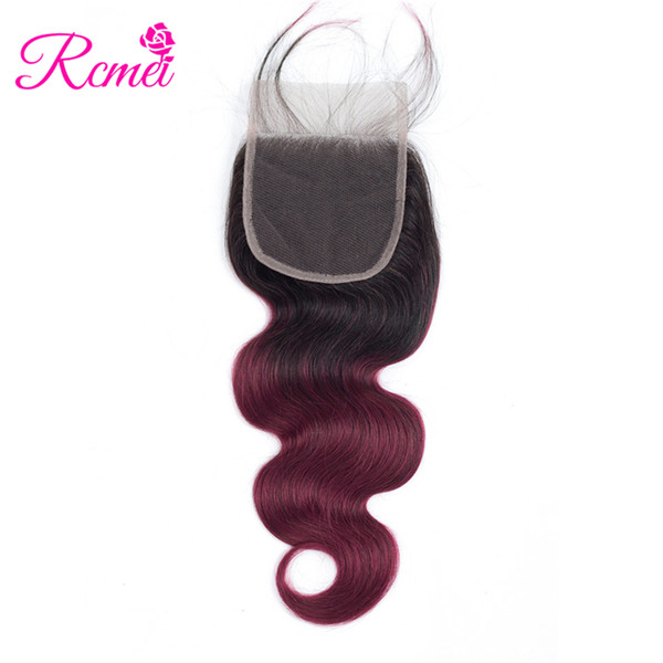 Rcmei 1b 99j Pre Colored Brazilian Body Wave Hair Lace Closure 4*4 Free Part 1 Pcs Deal Can Be Restyle