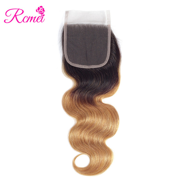 Rcmei 1B/27 Ombre Hair Brazilian Body Wave Human Hair Lace Closure 4*4 Free Part Closure With Baby Hair 