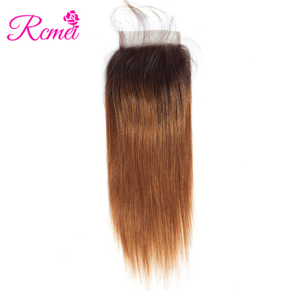 Rcmei Straight Brazilian 4*4 Free part Lace Closure With Baby Hair Ombre Hair 1B/30 Pre-colored Human Hair Top Clousre10-20 Inch