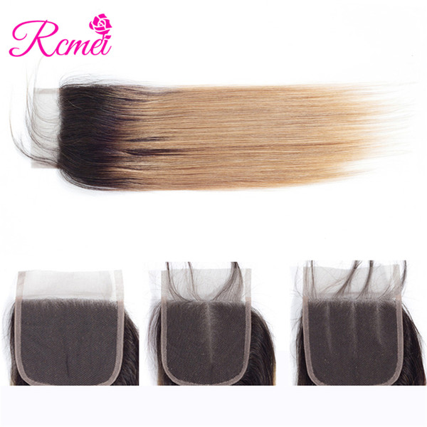 Rcmei Ombre Malaysian Hair Straight Closure T1B/27 4x4 Free/Middle/Three Part Brazilian/Indian/Mongolian/Peruvian Lace Closure