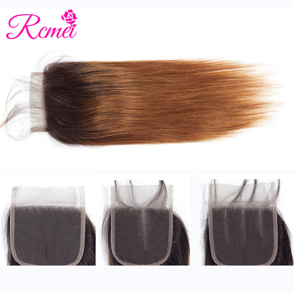 Rcmei T1B/30 4x4 Free/Middle/Three Part Closure Malaysian Hair Straight Ombre Closure Brazilian/Indian/Mongolian/Peruvian Lace Closure