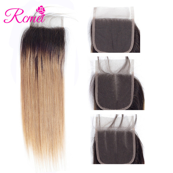 Rcmei 4*4 Lace Closure Brazialin Straight Hair Free/Middle/Three Part T1b/27 Ombre Color Closure 10-20 Inch