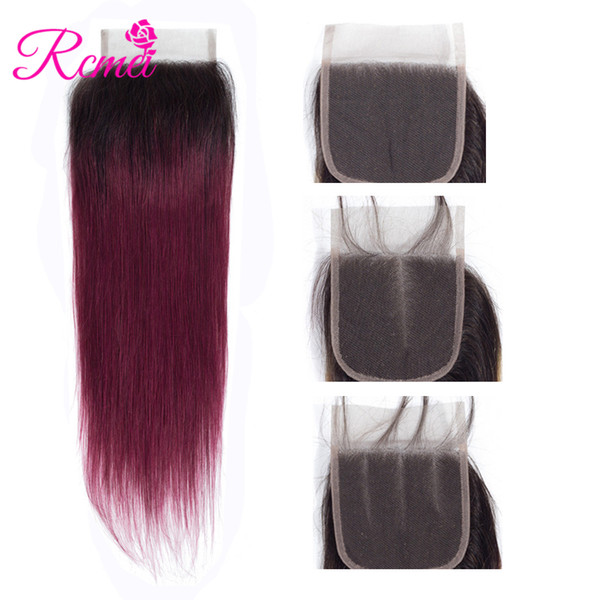 Rcmei Brazilian Ombre Lace Closure Two Tone 1B/99J Closure Brazilian Hair Straight Human Hair Closure Free/Middle/Three Part