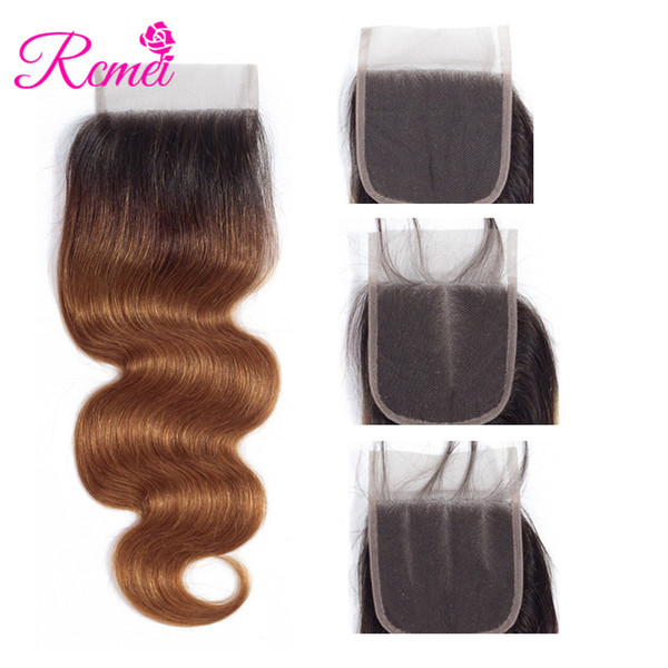 Rcmei Body Wave 2 Tone 1b/30 Ombre Brazilian Hair Closure 4*4 Lace Closure Free/Middle/Three Part 10-20 Inch