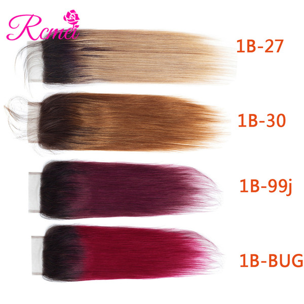 Rcmei Malaysian Pre-Colored Ombre Hair 1b/27 1b/30 1b/99j 1b/burgundy Straight Hair Lace Closure Free/Middle/Three Part 1 pc