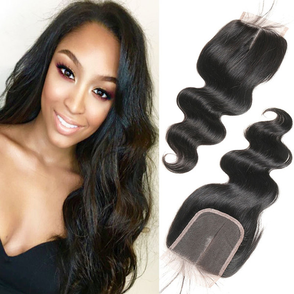 Body Wave 4x4 Lace Closure Bleached Knots Human Hair Closure Peruvian Hair Pre Plucked With Baby Hair Free Part/Middle Part/Three Part