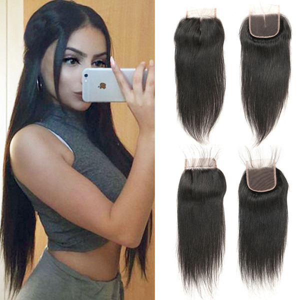 Peruvian Straight Human Hair Lace Closure 4X4 Inch With Baby Hair Swiss Lace 8-24inch Remy Hair Free Shipping