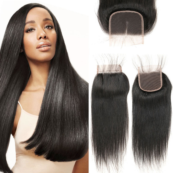 Malaysian Straight Human Hair Lace Closure 4*4 Inch Natural Color Remy Hair Lace Closure With Baby Hair Free Shipping