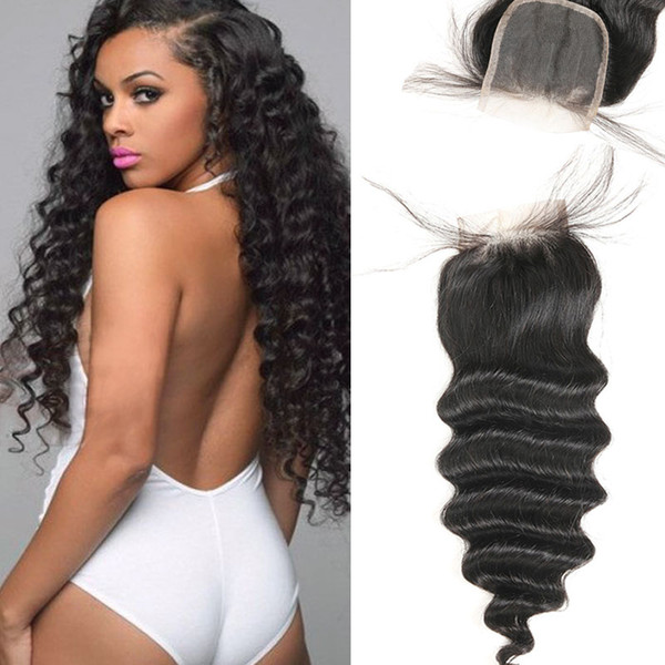 Brazilian Loose Deep Wave Closure 4*4 Swiss Lace 100% Remy Human Hair Lace Closure 4*4 inch Natural Black Color Free Shipping