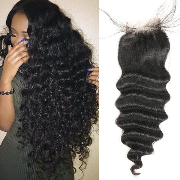 4x4 Lace Closure Peruvian Human Hair Natural Black Color Loose Wave Remy Hair 8-24 Inches Hair Products Middle PartFree PartThree Part