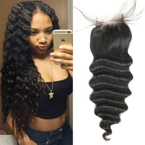 Indian loose Deep Wave Lace Closure Remy Human Hair Closure Swiss Lace 8