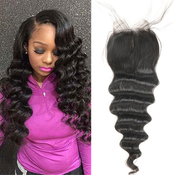 Peruvian Lace Closure 4X4 inch Loose Wave Free Part/Middle Part/Three Part with Baby Hair 100% Remy Human Hair Free shipping