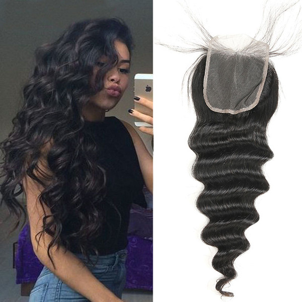 Indian Human Hair Loose Wave Lace Closure 4X4 Free Part With Baby Hair 8-24 inch Natural Color 1b Remy Hair Free Shipping