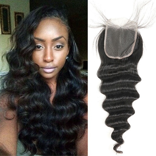 Malaysian Loose Wave 100% Human Hair Lace Closure 4X4 Free Part With Baby Hair 130% Density Remy Hair Natural Color Free Shipping