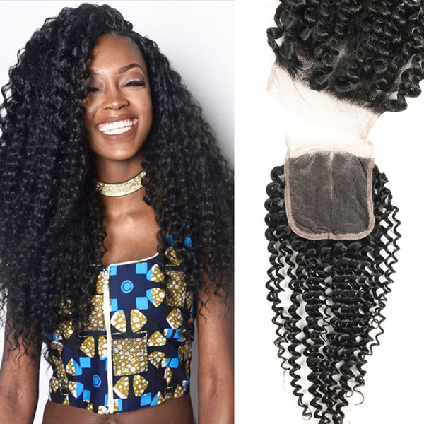 Kinky Curly Closure 100% Indian Human Hair Closure Pre Plucked Lace Closure 4*4 inch With Baby Hair None Remy Hair Free Shipping