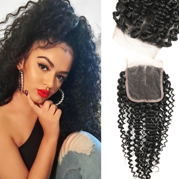 Malaysian Kinky Curly Lace Closure 100% Remy Hair 4*4 8