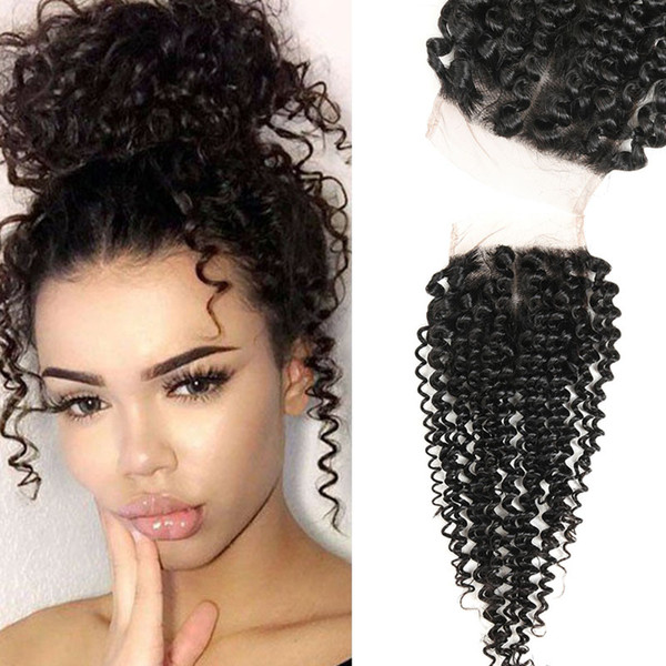 Soft Hair Brazilian Kinky Curly Closure 4x4 Human Hair Lace Closure Free Part Remy Hair Closure Natural Color 8-24 Inch Free Shipping