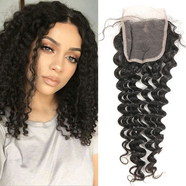 Indian Deep Curly Closure Remy Hair 100% Human Hair 4*4 inches Lace Closure 8-24 inch Natural Black Color Free Shipping