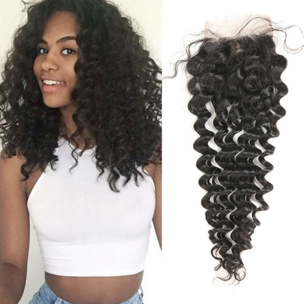 Brazilian Deep Wave Closure With Baby Hair 4X4 Human Hair Lace Closure Bleached Knots Non Remy Hair Free Shipping