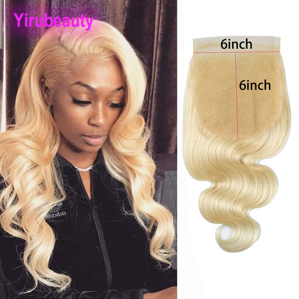 Peruvian Human Hair 613# Blonde Body Wave 6X6 Lace Closure With Baby Hair Blonde 6 By 6 Hair Products Yirubeauty