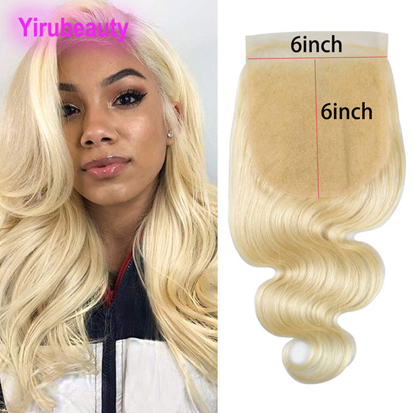 Indian Raw Virgin Hair 6X6 Lace Closure Middle Three Free Part Body Wave 613# Blonde Color 6 By 6 Closure With Baby Hair