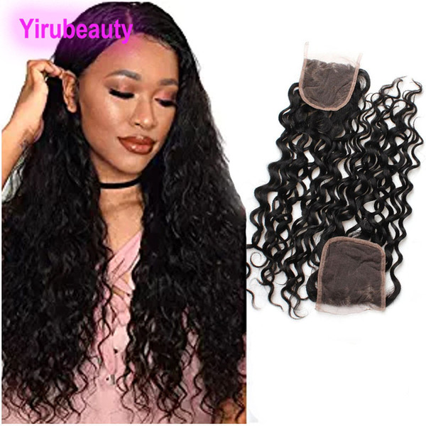 Malaysian Human Hair Extensions 4X4 Lace Closure Water Wave Free Middle Three Part Wet And Wavy 8-20inch Lace Closure