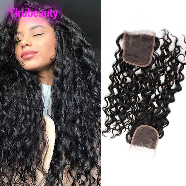 Peruvian Virgin Human Hair 4x4 Lace Closure Water Wave Nartural Color Middle Brown Lace Color 8-20inch Lace Closure