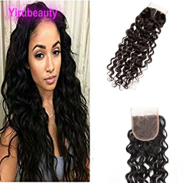 Indian 4X4 Lace Closure Baby Hair Natural Color Water Wave Indian Human Hair Top Closures Water Wave Curly