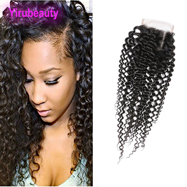 Peruvian 4 X 4 Lace Closure With Baby Hair Kinky Curly Human Hair Lace Closure 8-20inch Natural Color