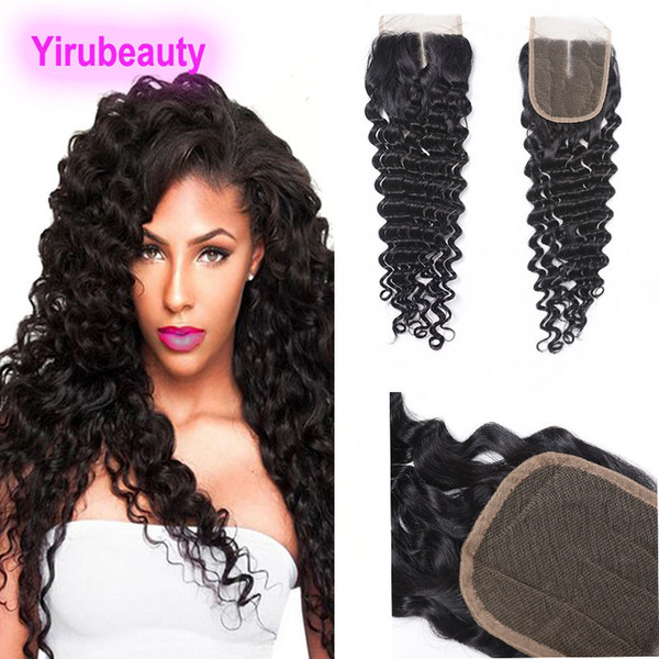 Brazilian Human Hair 4 X 4 Lace Closure Deep Wave Hair Extensions Baby Hair Top Closures Deep Wave