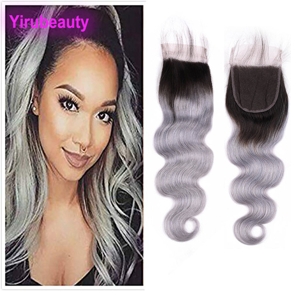 Indian Virgin Hair 4X4 Lace Closure 1B Grey Body Wave Natural Color 4 By 4 Closure Middle Three Free Part Body Wave