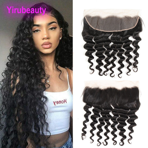 Indian Human Hair 13X4 Lace Frontal Deep Wave Curly Pre Plucked Baby Hair 13X4 Lace Frontal Closure Free Part Natural Color 8-22inch