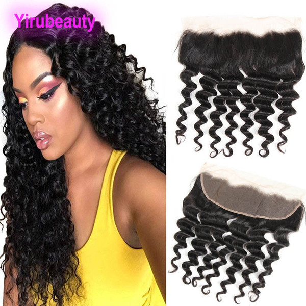 Brazilian Virgin Hair 13X4 Lace Frontal Deep Wave Ear To Ear Human Hair Lace Frontal Natural Color 8-22inch Curly Top Closures