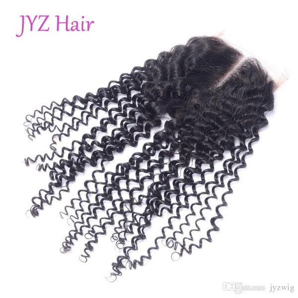 4x4 Lace Closure Brazilian Indian Peruvian Malaysian Kinky Curly Natural Black Color Human Hair Cheap Lace Closure Free Part Middle Part