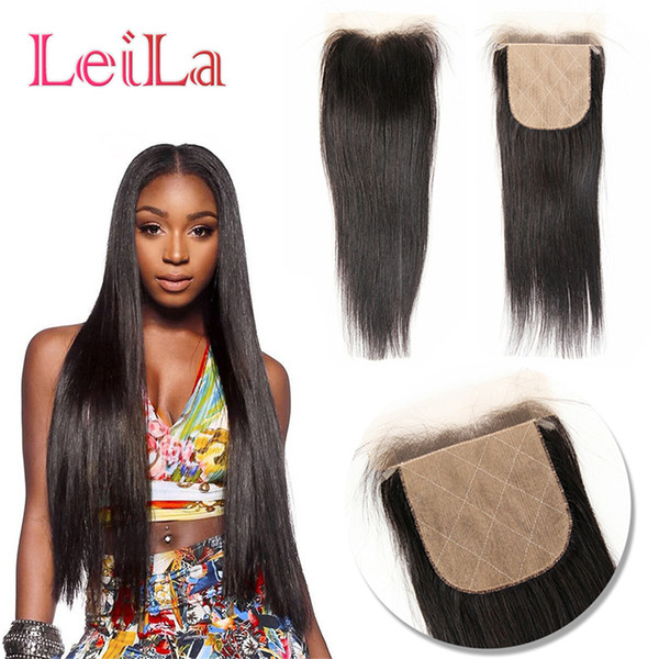 Malaysian Virgin Human Hair Silk Base 4X4 Lace Closure Straight Hair Bleached knots Natural Color 25-50/g Top Closures From Leila